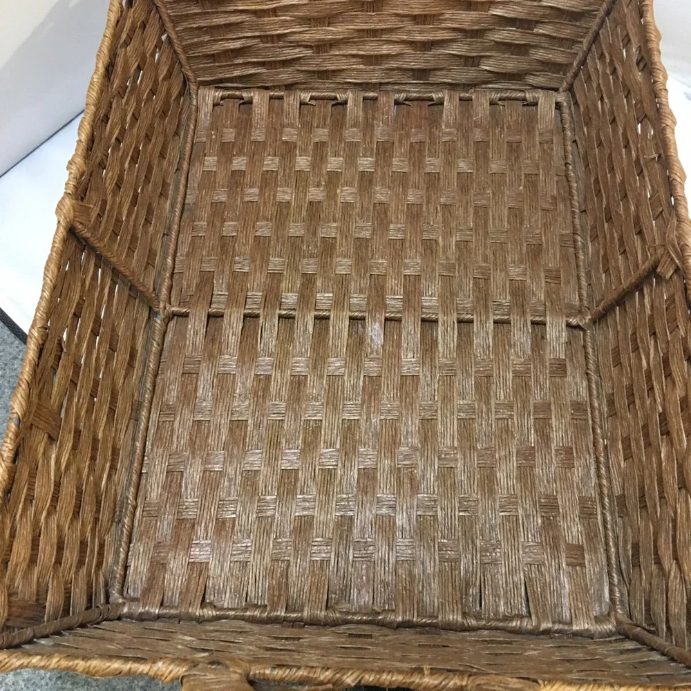 Woven Storage Basket Home OS Brown Rectangular Handle Tray Cottagecore Farmhouse